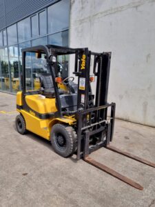 Yale FG20 petrol forklift used in front of the yard at Yale Forklifts NZ
